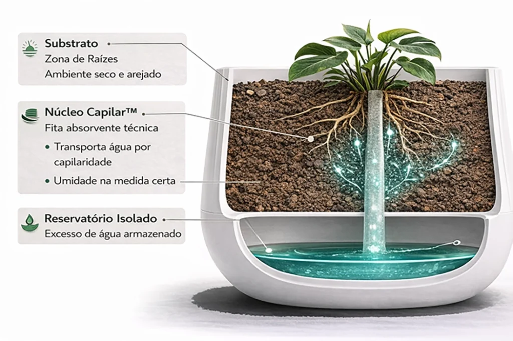 planta autoirrigante com drenagem inteligente