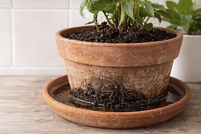 Excesso de água em vasos tradicionais