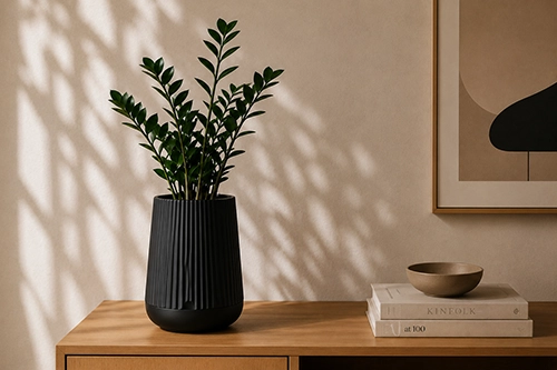 vaso jin preto sobre aparadouro
