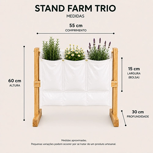 dimensões e compatibilidade stand farm trio