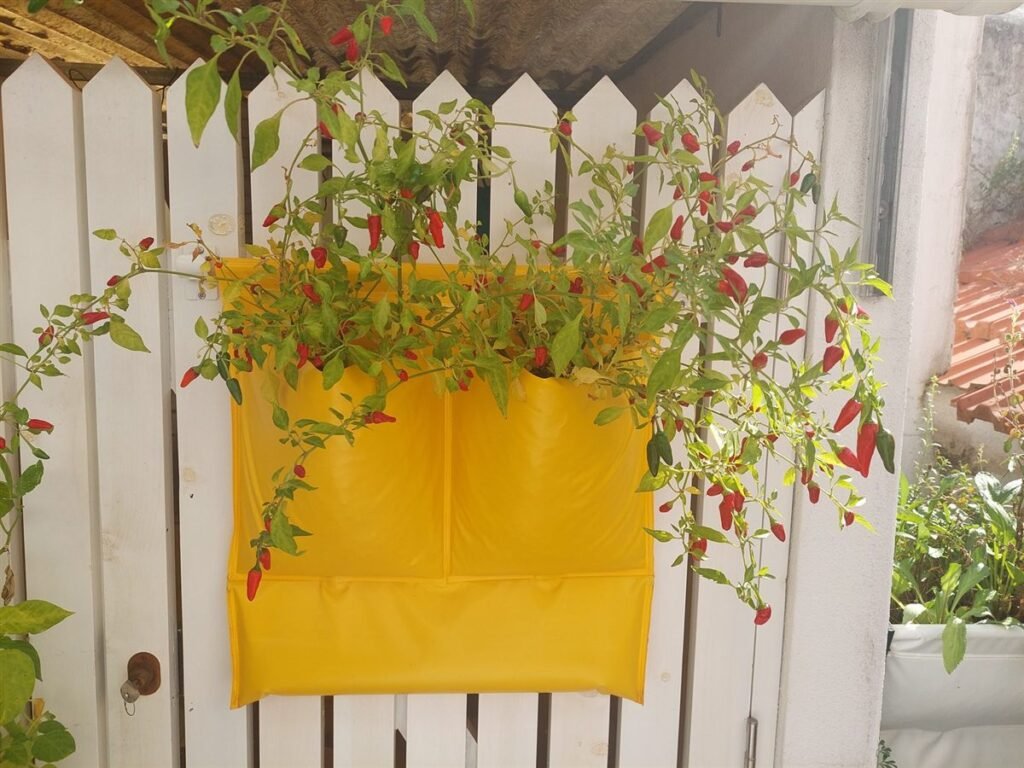 Wall Farm Duo amarelo numa cerca de madeira — Grootpots